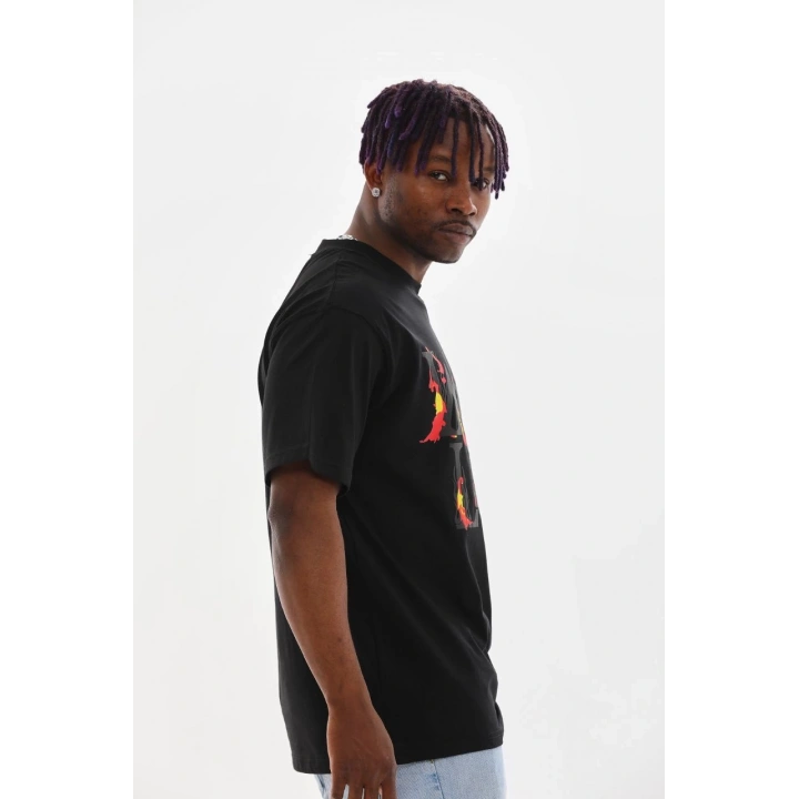 Unisex Baskılı Oversize T-Shirt - Siyah