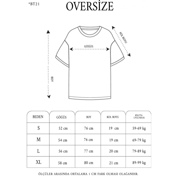 Unisex Bisiklet Yaka Baskılı Oversize T-Shirt - Siyah