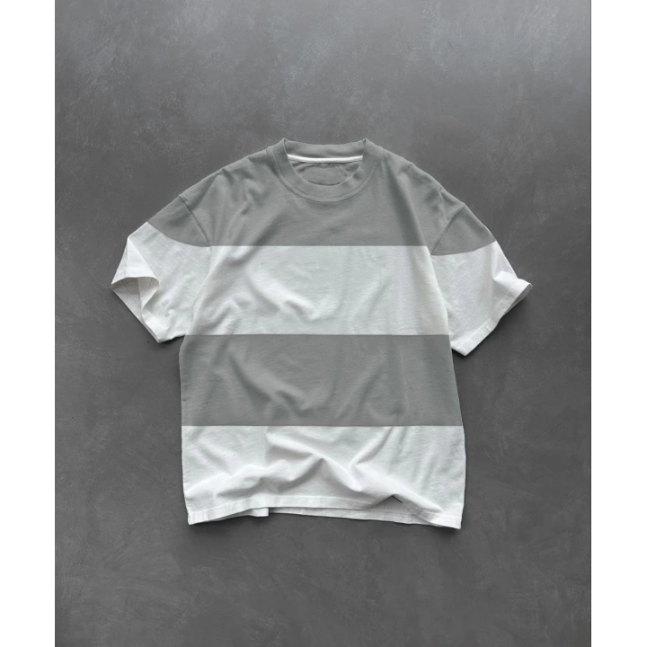 Unisex Bisiklet Yaka Parçalı T-Shirt - Gri