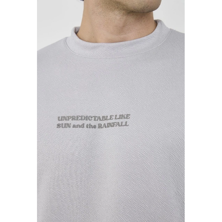 Unisex Bisiklet Yaka Slim fit T-Shirt- Boyalı Gri