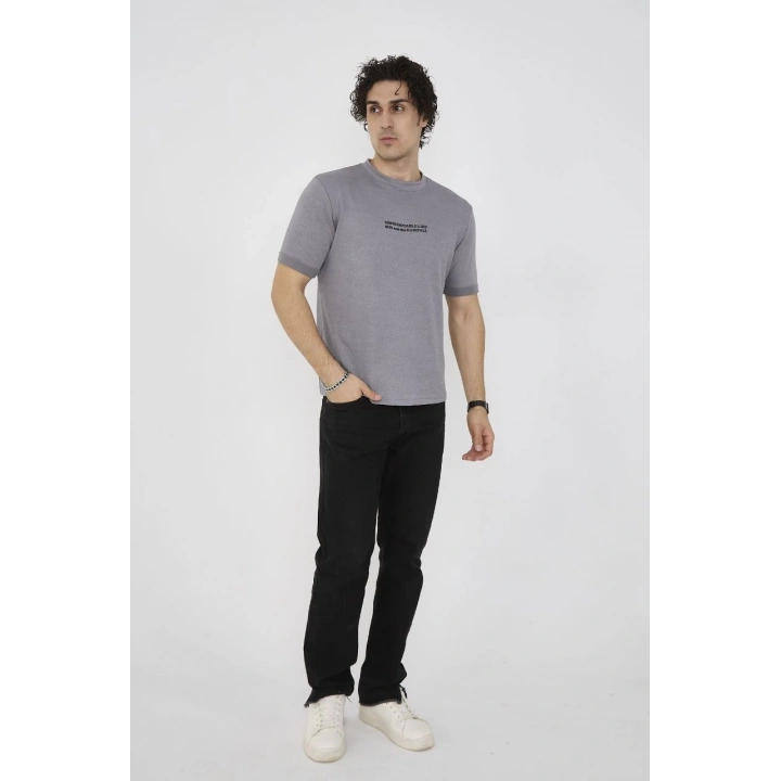 Unisex Bisiklet Yaka Slim fit T-Shirt- Gri