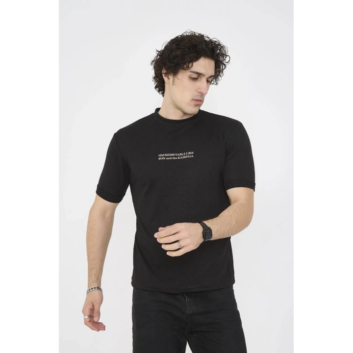 Unisex Bisiklet Yaka Slim fit T-Shirt- Siyah