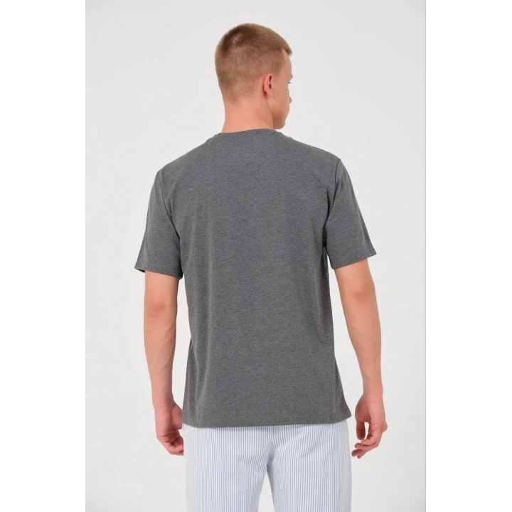 Unisex Düz Biskilet Yaka Oversize T-shirt - Füme