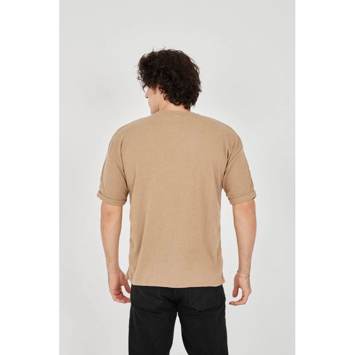 Unisex Jakar Kumaş Rahat Kol T-Shirt - Kahverengi