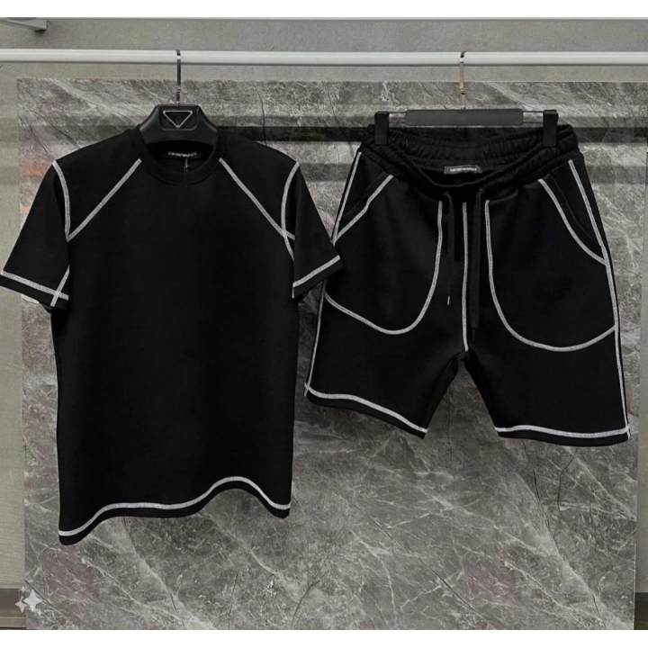 Unisex Karoyaka Dikişli Şortlu Takım - Siyah