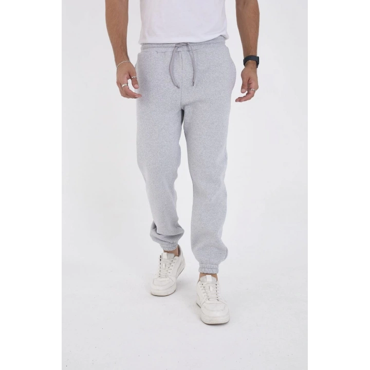 Unisex Kışlık Üç İplik Lastikli Eşofman Pantolon - Gri