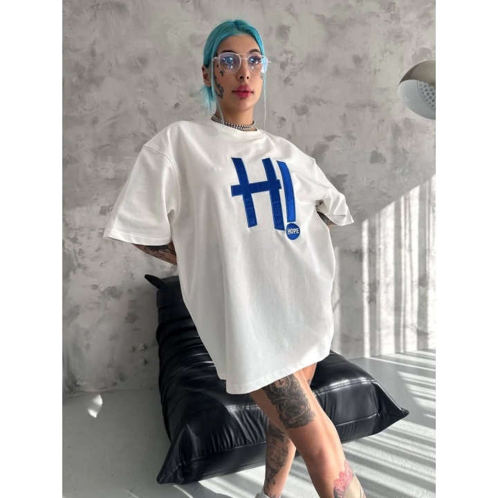 Unisex Nakış İşlemeli T-Shirt - Beyaz