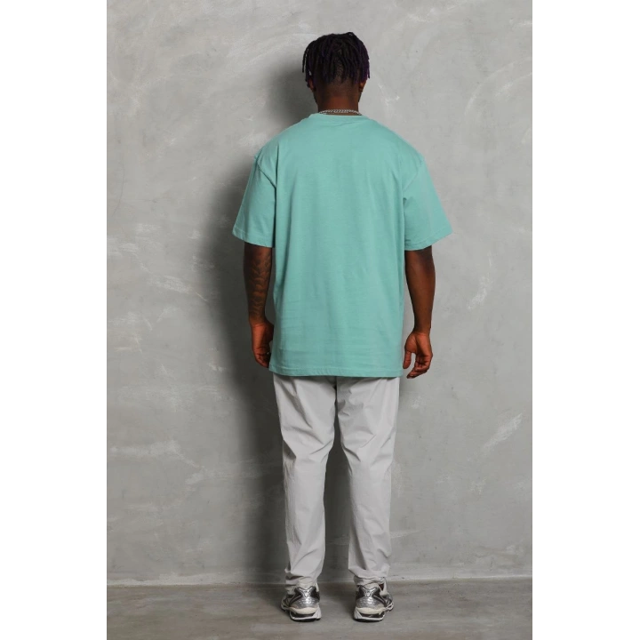 Unisex Oversize Düz Bisiklet Yaka T-Shirt - Mint Yeşili