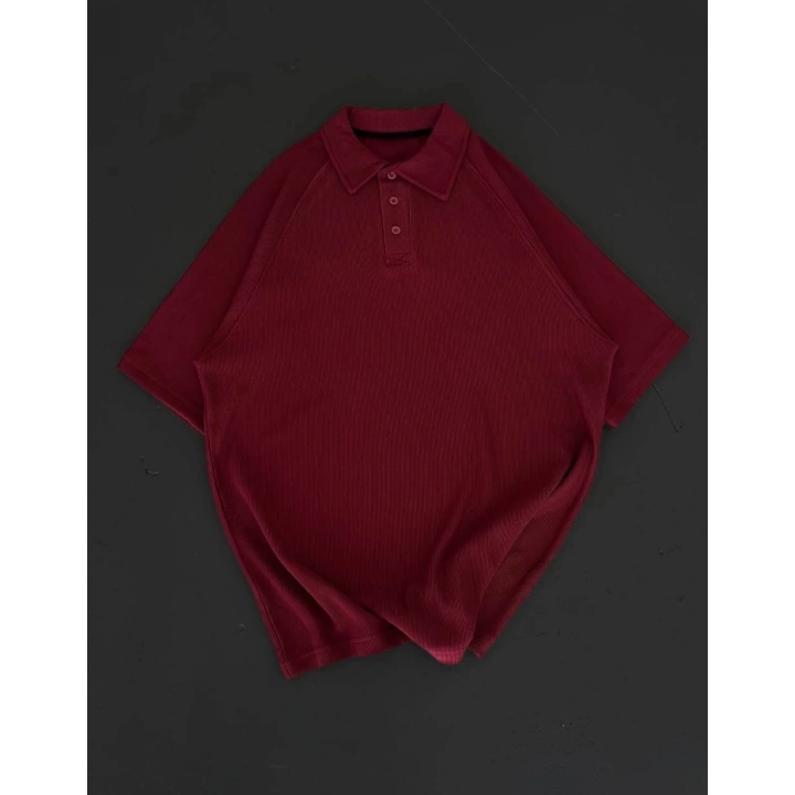 Yakalı Patlı Kısa Kol T-shirt - Bordo