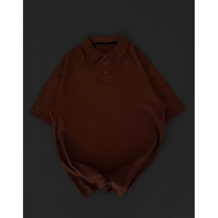 Yakalı Patlı Kısa Kol T-shirt - Kahverengi