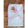 0-1 Yaş Bear Nakışlı El Keseli 2Li Kız Bebek Havlu Takımı Pembe