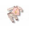 0-3 3-6 6-9 Ay Süslü Ördek Nakışlı Uzun Kollu Sweatli 2Li Kız Bebek Takımı Pembe