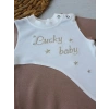 0-3 3-6 Ay Lucky Nakışlı Es Çizgi Boy Şapkalı Erkek Bebek Tulumu Kahverengi