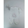 0-3 3-6 Ay Minik Tavşan Nakışlı Boydan Çıtçıt Kapamalı Kız Erkek Bebek Tulumu Ekru