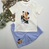 1-2-3 Yaş Kaykaycı Ayı Baskılı Şortlu Kısa Kollu Tişört 2Li Erkek Bebek Takımı Ekru