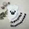 1-2-3 Yaş Payetli Mickey Nakışlı Kısa Kollu Brode Etekli 2Li Kız Bebek Takımı Siyah