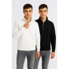 2li Paket Comfort Fit Dik Yaka Dokulu Yarım Fermuarlı Waffle Sweatshirt