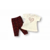 3-6 6-9 9-12 12-18 Ay Kalp Baskılı Uzun Kollu Sweatli 2Li Kız Bebek Takımı Ekru
