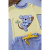 3-6 6-9 9-12 12-18 Ay Yavru Koala Nakışlı Uzun Kollu Sweat 2Li Kız Erkek Bebek Takımı Sarı