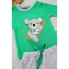 3-6 6-9 9-12 12-18 Ay Yavru Koala Nakışlı Uzun Kollu Sweat 2Li Kız Erkek Bebek Takımı Yeşil