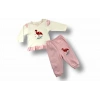 3-6 6-9 9-12 Ay Flamingo Nakışlı Uzun Kollu Sweatli 2Li Kız Bebek Takımı Ekru