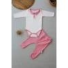 3-6 6-9 9-12 Ay Melanjlı Uzun Kollu Zıbınlı 2Li Kız Bebek Takımı Pembe