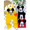 3-6-9-12 Ay Mickey Figürlü Uzun Kollu Baskılı Sweatli 2Li Kız Erkek Bebek Salopet Takımı Gri