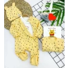 3-6-9-12 Ay Pooh Desenli Şapkalı Sweatli 3Lü Kız Erkek Bebek Tulum Sarı