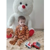 3-6-9-12 Ay Pooh Desenli Zebra Çizgili Şapkalı Sweatli 3Lü Kız Erkek Bebek Tulumu(Sarı) Sarı