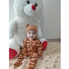 3-6-9-12 Ay Pooh Desenli Zebra Çizgili Şapkalı Sweatli 3Lü Kız Erkek Bebek Tulumu(Sarı) Sarı