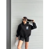 3 iplik şardonlu oversize kafa baskılı sweat siyah