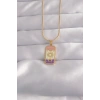 316L Çelik Gold Renk Karışık Mineli Ay Figür Tarot Kolye