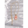 316L Çelik Gold Renk Pembe Mineli Güneş Model Tarot Kolye