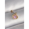 316L Çelik Gold Renk Pembe Mineli Kalp Zirkon Taş Detay Tragus Piercing