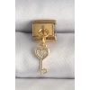 316L Çelik Gold Renk Sallantı Zirkon Taşlı Kalpli Anahtar Model Nomination Charm
