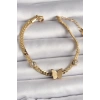 316L Çelik Gold Renk Yassı Zincir Zirkon Taşlı Simli Kelebek Figür Kadın Bileklik
