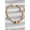 316L Çelik Gold Renk Yassı Zincir Zirkon Taşlı Simli Kelebek Figür Kadın Bileklik