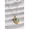 316L Çelik Gold Renk Zincir Mavi Boncuk Güneş Model Kadın Kolye
