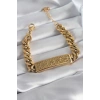 316L Çelik Gold Renk Zincir Model Motif İşleme Kadın Bileklik