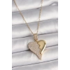 316L Çelik Gold Renk Zincir Zirkon Taşlı Kırık Kalp Model Kadın Kolye