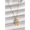 316L Çelik Gold Renk Zincir Zirkon Taşlı Yıldız Model Sallanı Ay Yıldız Detay Kadın Kolye
