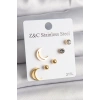 316L Çelik Gold Renk Zirkon Taşlı Hilal Model Kadın Küpe Seti