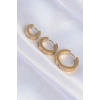 316L Çelik Gold Renk Zirkon Taşlı Model 3lü Halka Küpe