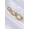 316L Çelik Gold Renk Zirkon Taşlı Model 3lü Halka Küpe