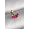 316L Çelik Gümüş Renk Pembe Kelebek Model Tragus Piercing