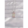 316L Çelik Gümüş Renk Pembe Mineli Ay Figür Tarot Kolye