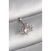 316L Çelik Gümüş Renk Pembe Mineli Kalp Zirkon Taş Detay Tragus Piercing