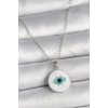 316L Çelik Gümüş Renk Zincir Beyaz Mineli Turkuaz Göz İşleme Model Kadın Kolye