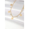 316L Çelik Taşlı Gold Renk Çoklu Çiçek Kolye
