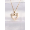 316L Çelik Zincir Altın Renk İnci Taş Detay Zirkon Taşlı Kalp Kolye